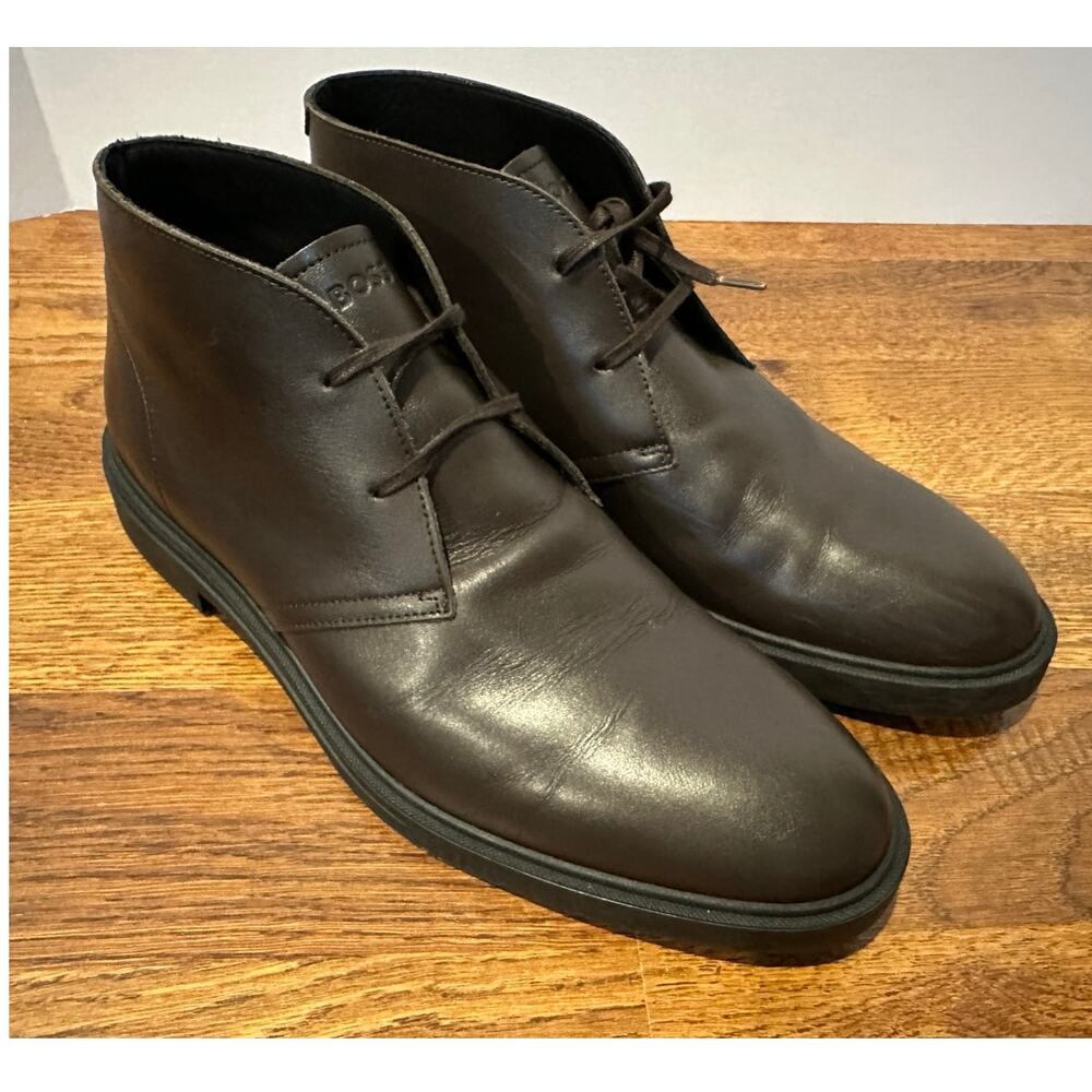 Hugo Boss Calev Leather Chukka Boots Men’s 43 Dark Brown Designer Dress Casual